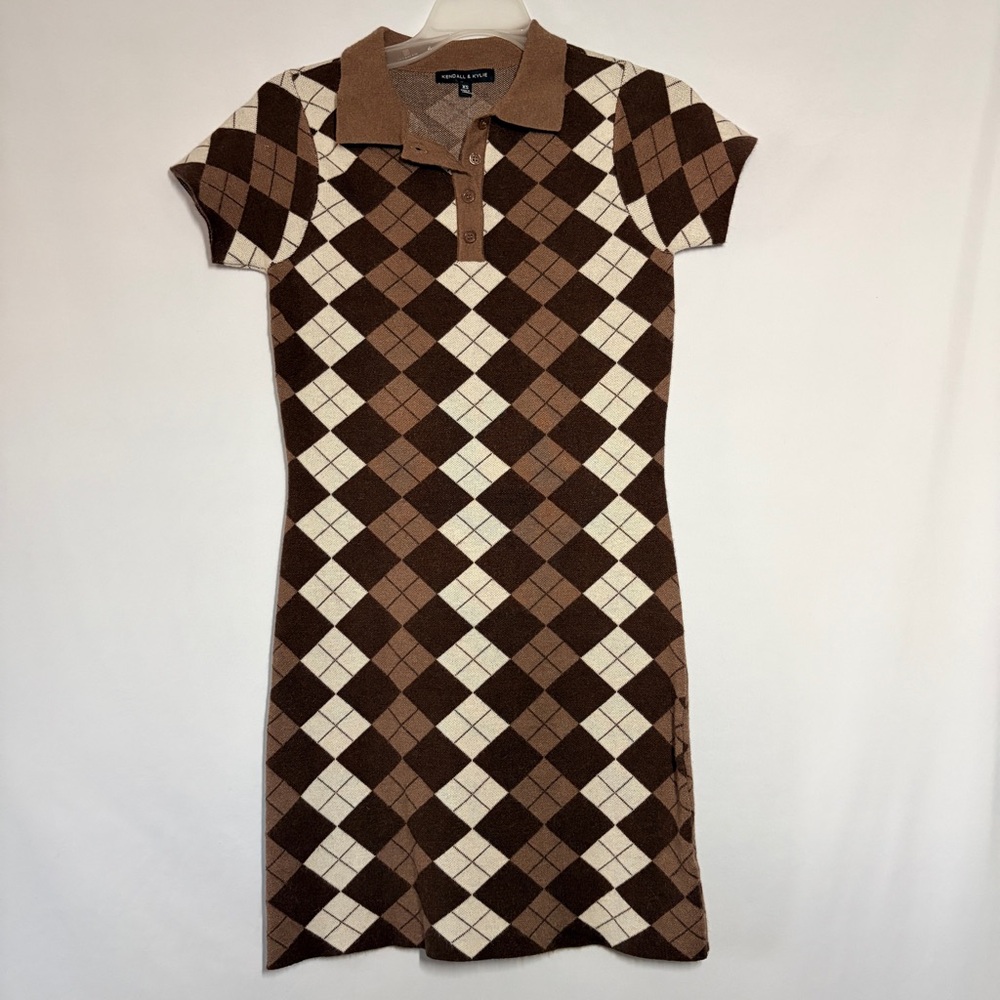 Kendall & Kylie Brown Argyle Polo Dress